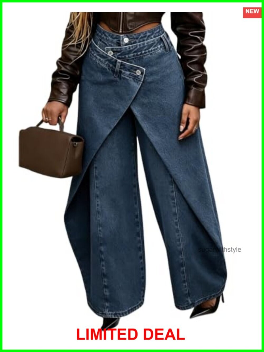 High Waisted Baggy Wide Leg Patchwork Jeans Asymmetrical